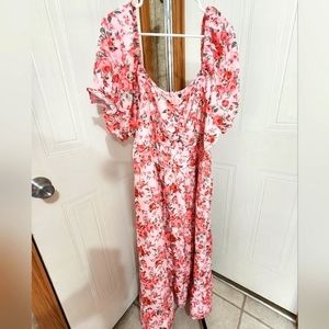 Plus size light pink dress with pink roses